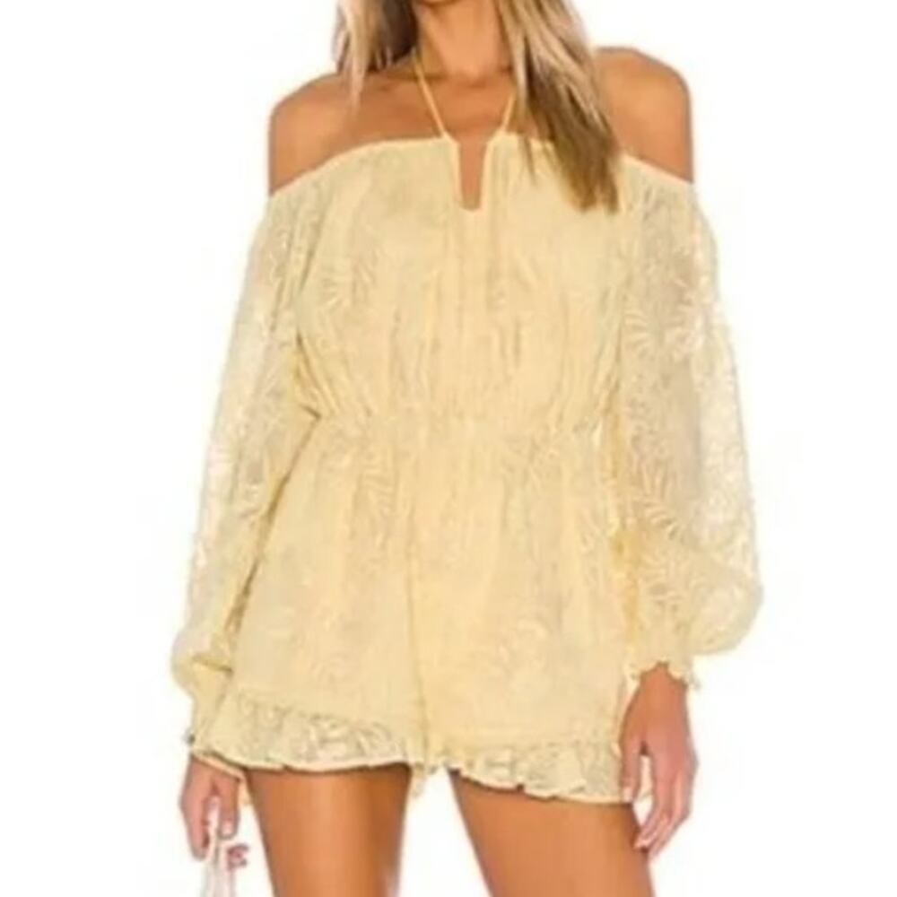Tularosa Women’s Off‎ The Shoulder Ida Ruffle Hem Floral Romper Size S Yellow